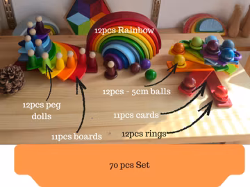 KırtKırt Wooden Rainbow Stacker | Montessori Learning Material | Waldorf Inspired Rainbow | Open Ended Wooden Set
