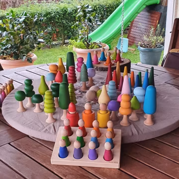 Wooden Forest Pyramids 12 Pieces | Waldorf Inspired Nature Set | Wooden Learning Material