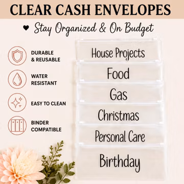 Personalized Cash Envelopes for Budget Binder | A6 Clear Zipper Budget Envelopes | Custom Sinking Funds | Cash Stuffing | Budget