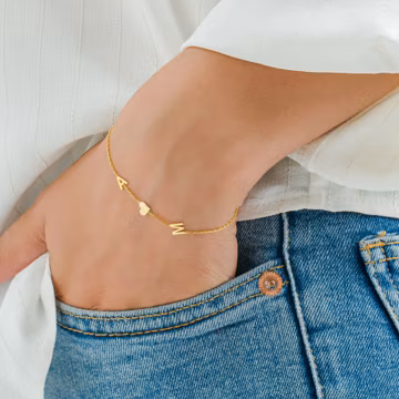 Sterling Silver Initial Bracelet – Personalized Charm, Letter Bracelet, Gift for Mom