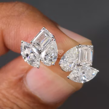 3.10Ct Lab Grown Diamond Cluster Earrings Pear Marquise Emerald Cut, , EF VVS-VS, idt Certified