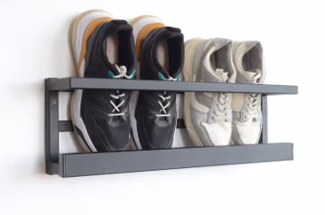 Entryway metal wall mounted shoe storage Industrial schuhregal shelf Black open floating rack Modern hallway shoe organizer Custom furniture