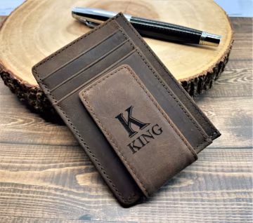 Personalized Leather Slim Wallet Monogram Card Holder Minimalistic RFID Blocking