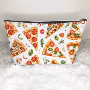 Pizza Zip Bag, Cosmetic Pouch, Travel Makeup Bag Purse, Gift for Foodie
