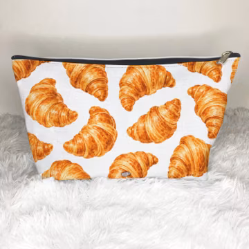 Croissants Zip Bag, Snack Bag Funny Foodie Pastry Bakery French Food Gifts for Her Travel Purse Makeup Zip Croissant Cosmetic Bag Pouch