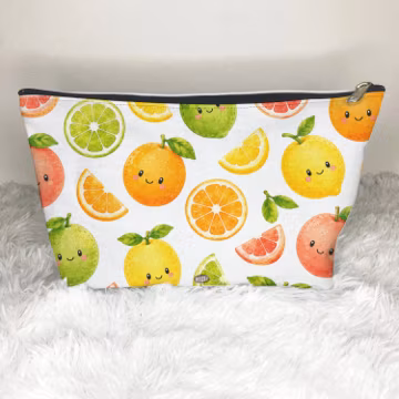 Cute Fruits Toiletry Bag Cute Foodie Food Citrus Fruit Gifts for Kids Kawaii Lemon Travel Purse Makeup Zip Cosmetic Bag Snack Pouch Case
