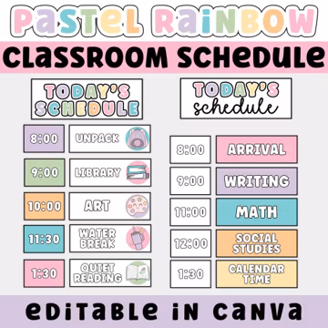 Printable & Editable Classroom Schedule, Pastel Rainbow Classroom Decor, Daily Routine Cards for Teachers, Visual Schedule for Classroom