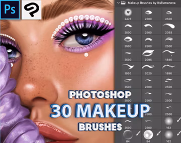 Photoshop, Clip Studio Paint makeup brushes. Photoshop eye makeup stamps. Eyeshadow, eyeliner, blush brush