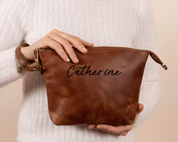 Bulk Luxury Corporation Gift for Women, Client, Employee, Leather Makeup Bag Personalized