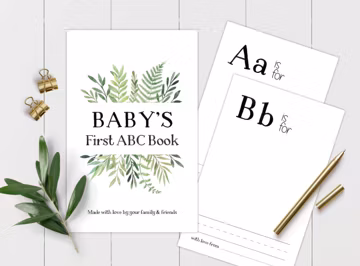 Baby's 1st ABC Book Activity for a Greenery Baby Shower, Printable Baby Shower Game with Gender Neutral Design