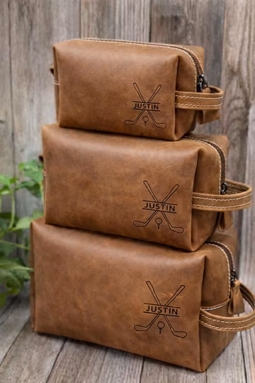 Personalized Golf Leather Dopp Kit Custom Toiletry Bag for Men