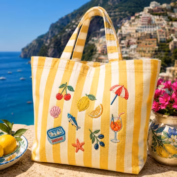 Italy Summer Embroidered Striped Tote Bag,Mediterranean Beach Tote Bag, Travel Gift