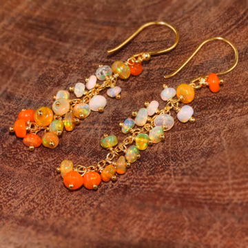 Natural Orange fire shaded Cluster opal earrings, earrings for women, Vintage fire opal earrings, Minimalist earrings, fire opal jewelry