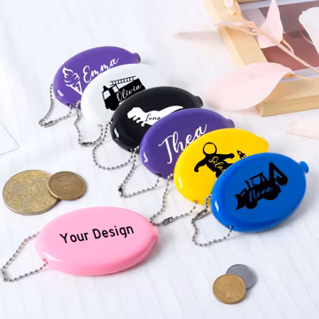 Personalized Rubber Coin Pouch Keychain, Custom Bag Charm