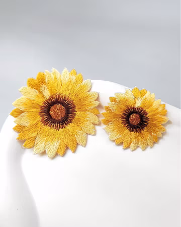 Yellow Sunflower Embroidered Iron-On Patch, Single Orange Floral Badge, Decorative Applique for Clothes