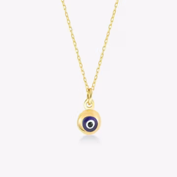 14k Solid Gold Evil Eye Charm Necklace: Good Luck Amulet