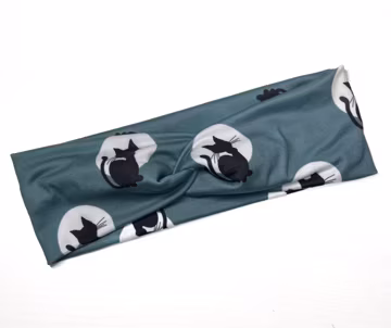 Blue Black Cat Twist Headband: Halloween Boho Turban