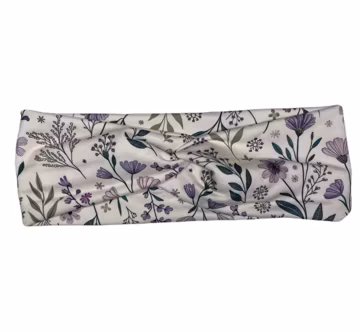 Purple spring Floral, boho twist headband, handmade hair accessory womens, soft stretch fabric, stylish, comfortable, all day wear, nurse