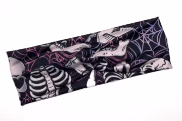 Black Bone & Spider Web, boho twist headband, handmade hair accessory womens, soft stretch fabric, stylish, comfortable, all day wear, nurse