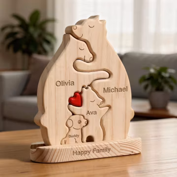 Wooden Bear Puzzle With Dog, Custom Dog Keepsake, Personalized Family Present, Dog Lover Ornament, New Family Addition, New Puppy, Dog Decor
