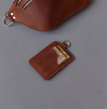 Leather Keychain Wallet - Minimalist Card Holder with Key Ring, Slim RFID Blocking Wallet, Personalized Gifts for Men & Women, Small Wallet