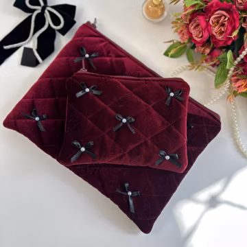 Burgundy Velvet Laptop Sleeve: Handmade Tech Protector with Bows