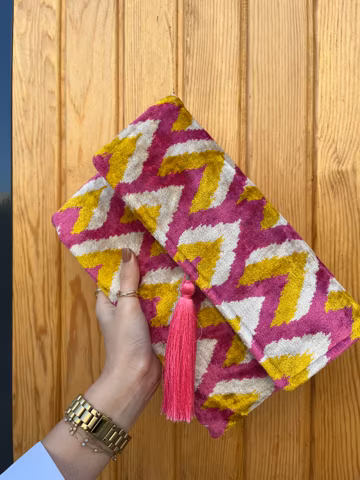 Ikat Clutch Bag, Clutch Bag, Evening Bag, Ikat Bag, Mini Bag, Ikat Handbag, Women Clutch Bag, Yellow Pink White Clutch, Handmade Gift