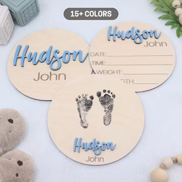 Personalized Baby Name Announcement Sign | Birth Stat Sign | Newborn Footprint Sign | Name Reveal