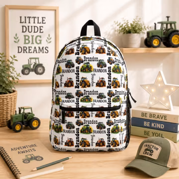 Personalized Tractor Backpack, Construction Kid Back To School Lunch Bag Set, Custom Name Travel Bookbag, Daycare Tumbler, Boy Birthday Gift