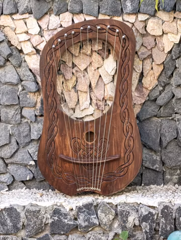 Celtic Engraved Lyre Harp 10-String – Premium Rosewood Celtic Design | Free Bag Tuning Key & Extra Strings - Irish Celtic Engraved Harp