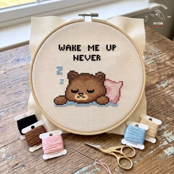 Sleeping Bear Cross Stitch Pattern: Funny Quote Small Kawaii Design (PDF Pattern)