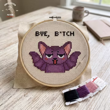 Snarky Bat Cross Stitch Pattern: Funny Quote Mini Embroidery Design (PDF Pattern)