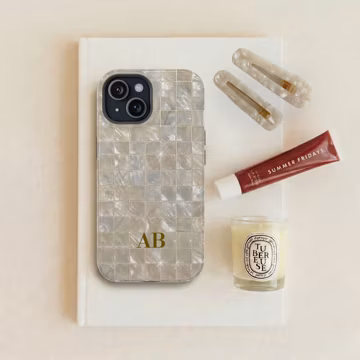 Personalized Pearl Inspired Print Phone Case / Marble Print Monogram MagSafe Phone Cover for iPhone 17 16 15 14 13 and Samsung S26