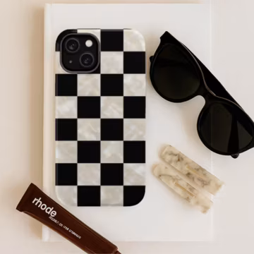Black and Pearl Print Checkered Magnetic Embedded Impact-Resistant Phone Case / Checkerboard Aesthetic
