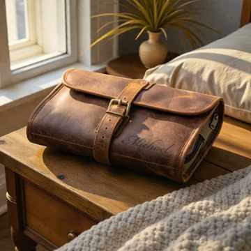 Personalized LEATHER TOILETRY BAG Dopp Kit Shaving Travel Accessories Groomsmen Birthday Gift for Him Dad Men Boyfriend Custom Engraved