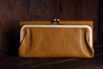 Handmade Honey Leather Clutch Wallet, Vintage 60s Style Kiss Lock Purse