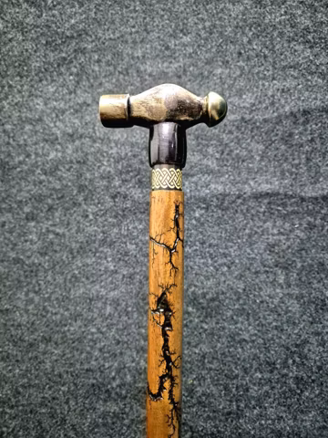 Brass Hammer Handle Walking Cane: Hand-Carved Wooden Stick (38 Inches)
