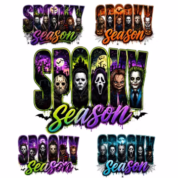 Horror Characters Png Bundle, Horror Movie Png, Spooky Season Png, Halloween Png, Neon Horror Png, Sublimation Design, 5 Design Bundle