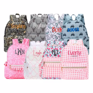 Personalized Seersucker Backpack | Monogrammed Kids Backpack with Side Pockets | Embroidered Lunch Tote | 8 Color Options