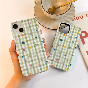 Sage Green Plaid Stars Case For iPhone 17 16 15, iPhone Case for 14 13 12 Pro Max, Matte/Glossy 14 15 Plus Case, iPhone12/13 Mini Case