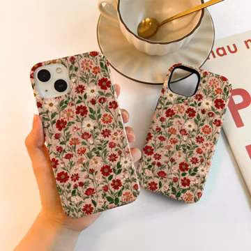 Red Crushed Flowers Case For iPhone15 14 13 12 11, iPhone14 13 12 11 Pro Max Matte 14 15 Plus Case, iPhone 7/8/12/13 Mini Case XR XS SE Case