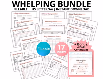 Dog Whelping Records Editable, Dog Breeder Forms, Puppy Whelping Chart, Litter Records, Puppy Birth Record Bundle, Digital Download D001
