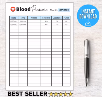 Blood Pressure Log Editable Printable, Blood Pressure Tracker, Medical Tracker, BP Tracker, Daily Blood Pressure Chart, Hypertension H001