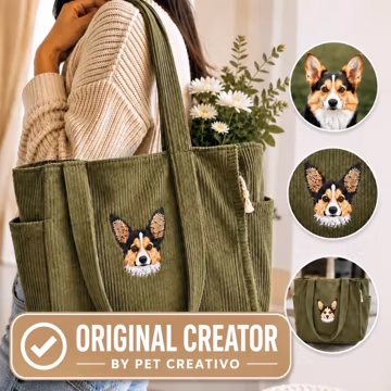 Custom Pet Portrait Tote Bag, Embroidered Dog Tote Bag, Cat Mom Gift Bag, Personalized Pet Bag, Dog Mom Gift, Birthday Gift Dog Mom