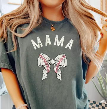 Coquette Baseball Mama Shirt, Grunge Distressed Baseball Coquette Bow, Comfort Colors Baseball Mom TShirt, Ball Park Mama T-Shirt, Crewneck
