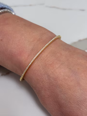 Dainty Moissanite Bangle: Thin Gold Vermeil Diamond Alternative Jewelry, Minimalist Pave Bracelet For Her