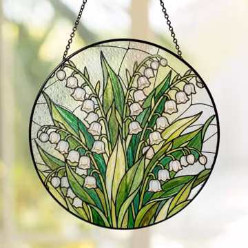 Lily of The Valley Stained Glass Window Hanging Sun Catcher, Lily Flower Suncatcher Decor, Birthday Gifts for Mom, Grandma, Friend, Sister