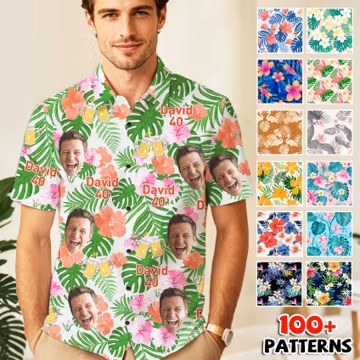 Personalized Birthday Hawaiian Shirt with Face&Text, Custom Photo Button Up Shirts for Men