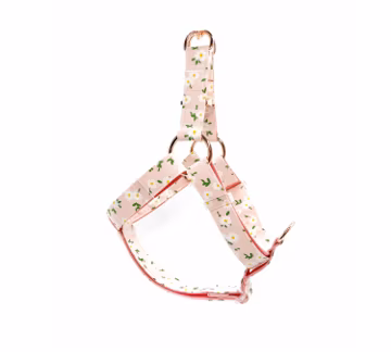 Pink Daisy Dog Harness: Adjustable Metal Buckle, Custom Engraved Name