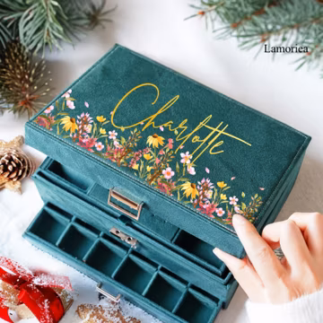 Custom Large Jewelry Box, Jewelry Storage Organizer for Women, Box with Drawer Women Velvet Jewelry Organizer, Christmas gifts, Gift for Her
